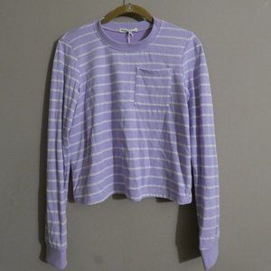 Marine Layer Women's S NWT DK Crew Shirt Striped Lavender White Long Sleeve